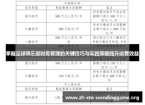 掌握足球俱乐部财务管理的关键技巧与实践策略提升运营效益 掌握足球俱乐部财务管理的关键技巧与实践策略提升运营效益